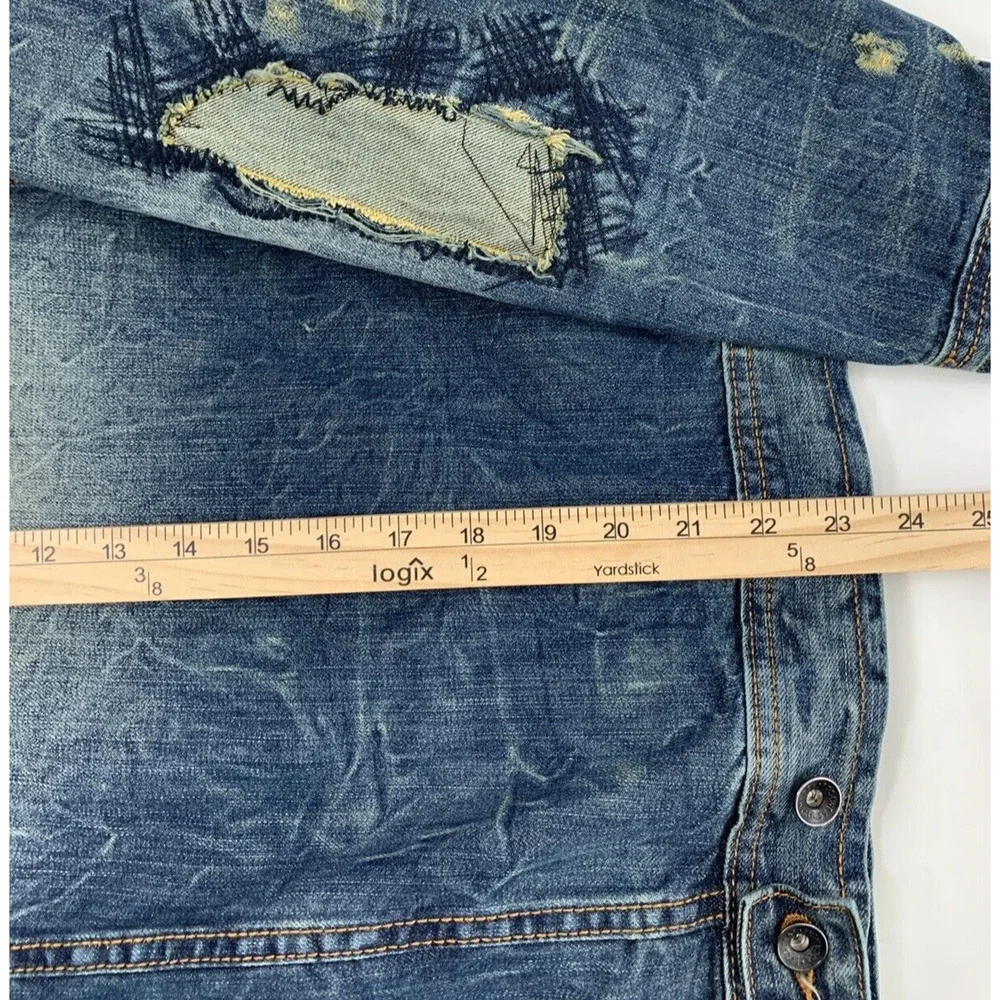 Rocawear Denim‎ Jacket Mens Size 40 Distressed Destroyed Trucker Hip Hop Grunge